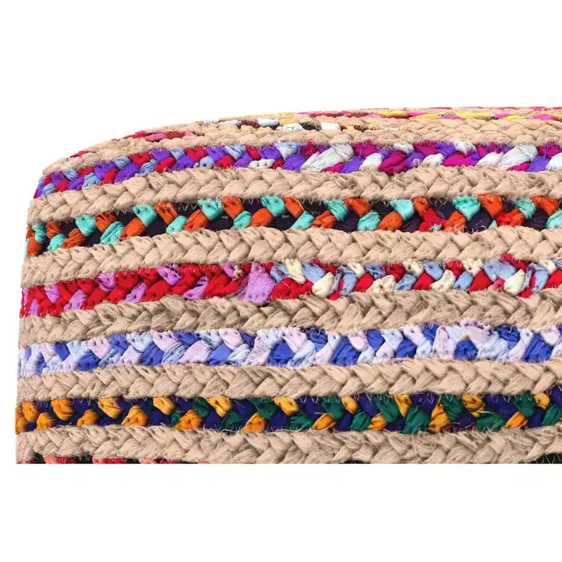 Pouf bohème Matisse de 20 pouces de large en jute naturelle/coton Chindi multicolore, assemblé