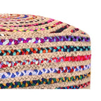 Pouf bohème Matisse de 20 pouces de large en jute naturelle/coton Chindi multicolore, assemblé