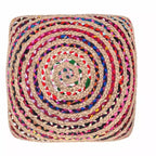 Pouf bohème Matisse de 20 pouces de large en jute naturelle/coton Chindi multicolore, assemblé
