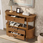 JVNOXK Table console vintage en bois courbé de 109 cm avec 3 tiroirs, table d'entrée avec étagère de rangement, convient pour le salon, marron