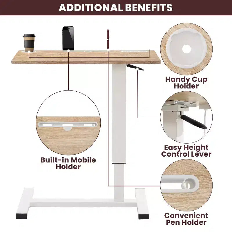 Home Imports Emporium Table de lit réglable avec roulettes, support robuste pour ordinateur portable avec chargement USB et Type-C, porte-gobelet