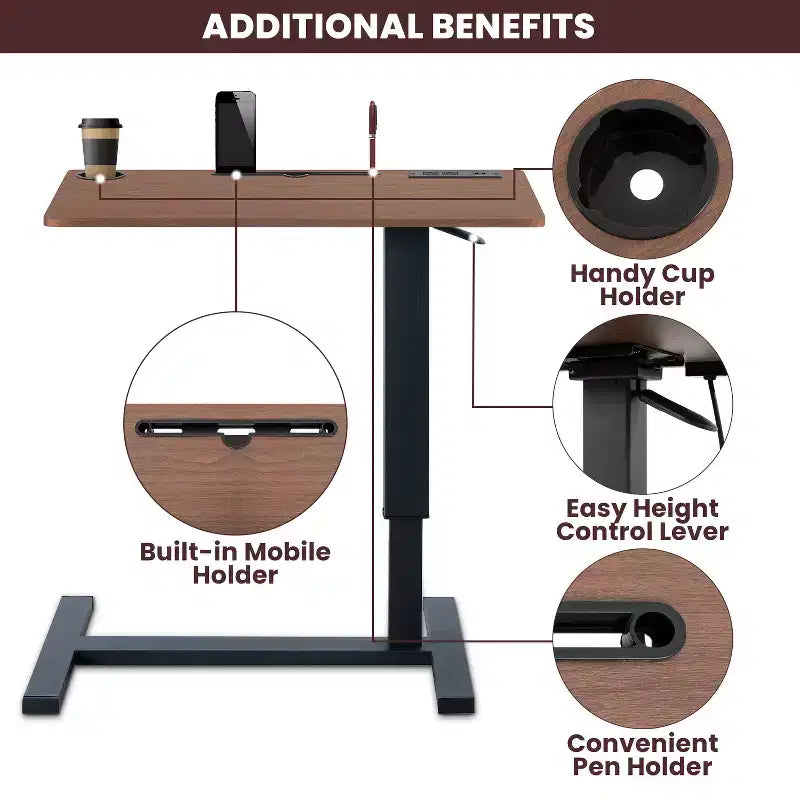 Home Imports Emporium Table de lit réglable avec roulettes, support robuste pour ordinateur portable avec chargement USB et Type-C, porte-gobelet