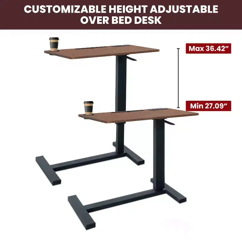 Home Imports Emporium Table de lit réglable avec roulettes, support robuste pour ordinateur portable avec chargement USB et Type-C, porte-gobelet