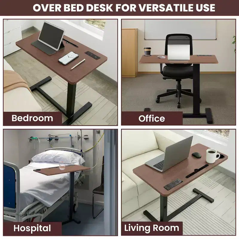 Home Imports Emporium Table de lit réglable avec roulettes, support robuste pour ordinateur portable avec chargement USB et Type-C, porte-gobelet