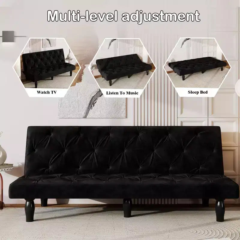Canapé-lit futon en velours TUYOHW avec dossier réglable, canapé convertible moderne de 66 po pour salon, chambre, appartement et usage invité
