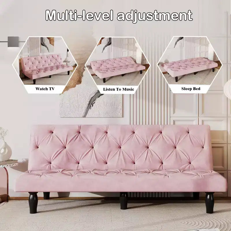 Canapé-lit futon en velours TUYOHW avec dossier réglable, canapé convertible moderne de 66 po pour salon, chambre, appartement et usage invité