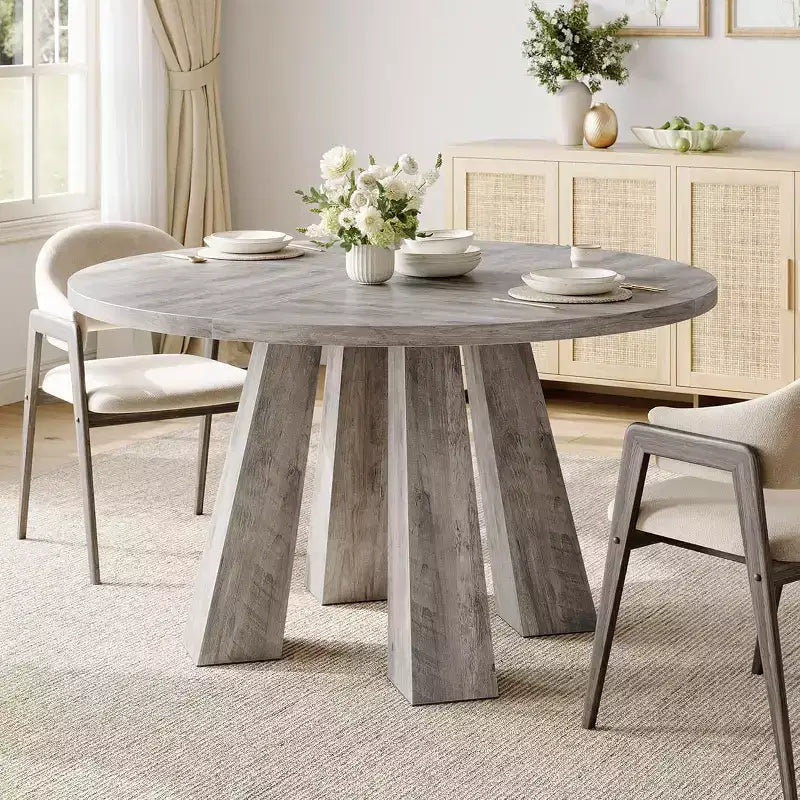 Acekool Table à Manger Ronde 47, Table de Cuisine de Ferme pour 4 Personnes, Table en Bois pour Salle à Manger, Salon ou Cuisine
