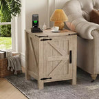 Table de chevet rustique avec station de charge, Table de nuit en bois de 45 cm avec porte coulissante, Étagère réglable et rangement à deux niveaux