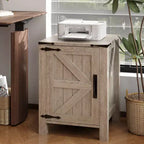 Table de chevet rustique avec station de charge, Table de nuit en bois de 45 cm avec porte coulissante, Étagère réglable et rangement à deux niveaux