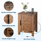 Table de chevet rustique avec station de charge, Table de nuit en bois de 45 cm avec porte coulissante, Étagère réglable et rangement à deux niveaux