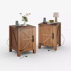 Table de chevet rustique avec station de charge, Table de nuit en bois de 45 cm avec porte coulissante, Étagère réglable et rangement à deux niveaux