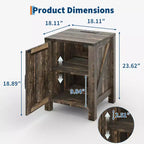 Table de chevet rustique avec station de charge, Table de nuit en bois de 45 cm avec porte coulissante, Étagère réglable et rangement à deux niveaux
