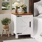 Table de chevet rustique avec station de charge, Table de nuit en bois de 45 cm avec porte coulissante, Étagère réglable et rangement à deux niveaux