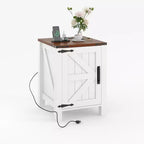 Table de chevet rustique avec station de charge, Table de nuit en bois de 45 cm avec porte coulissante, Étagère réglable et rangement à deux niveaux