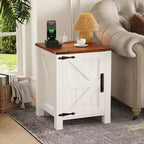 Table de chevet rustique avec station de charge, Table de nuit en bois de 45 cm avec porte coulissante, Étagère réglable et rangement à deux niveaux