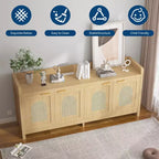 Meuble TV COZONY 61,5" en rotin naturel pour téléviseur 65", meuble de divertissement moderne avec armoire de rangement