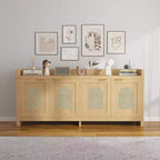 Meuble TV COZONY 61,5" en rotin naturel pour téléviseur 65", meuble de divertissement moderne avec armoire de rangement