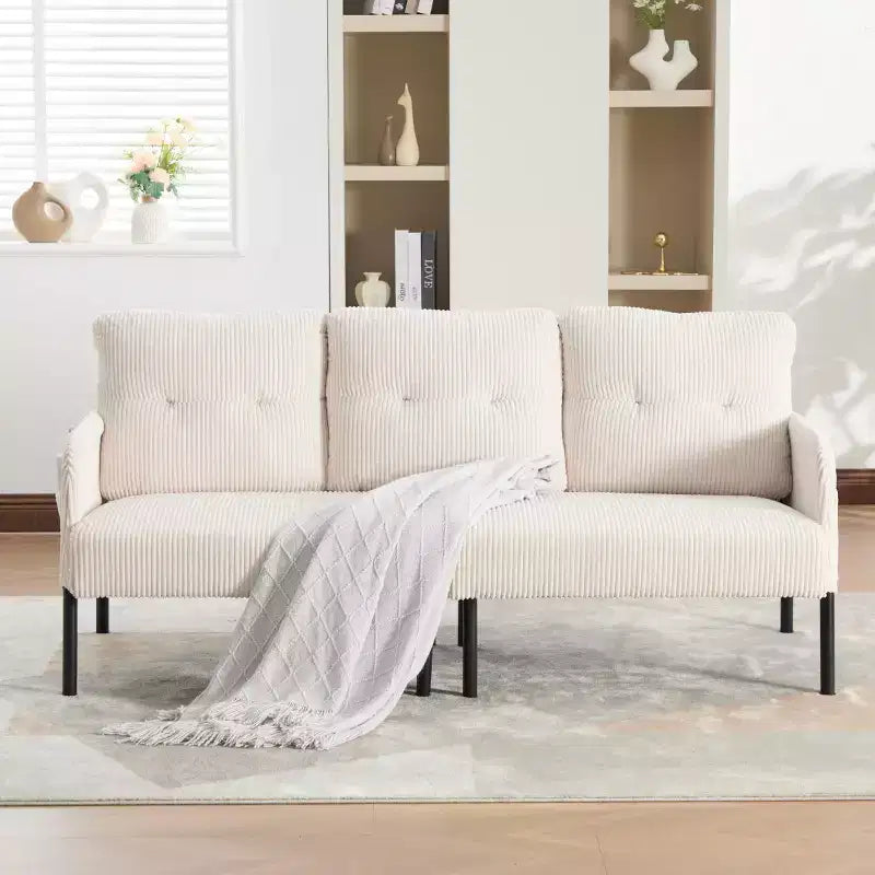 Causeuse moderne surdimensionnée, Canapé 2 places en velours côtelé avec pieds en métal et poches latérales pour salon, chambre, dortoir ou appartement - Panipeachy