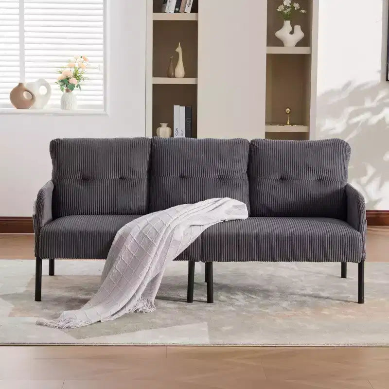 Causeuse moderne surdimensionnée, Canapé 2 places en velours côtelé avec pieds en métal et poches latérales pour salon, chambre, dortoir ou appartement - Panipeachy