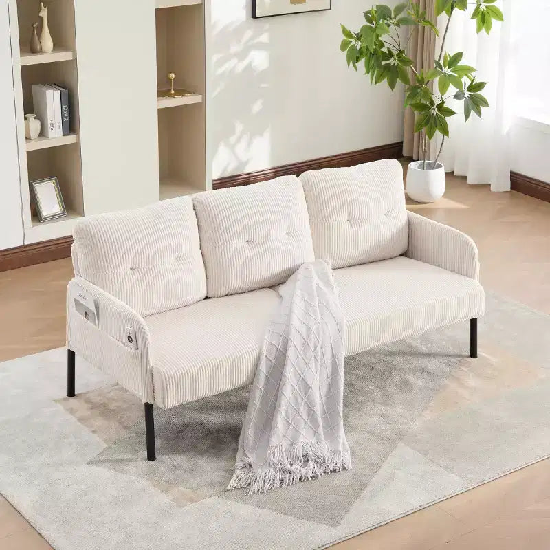 Causeuse moderne surdimensionnée, Canapé 2 places en velours côtelé avec pieds en métal et poches latérales pour salon, chambre, dortoir ou appartement - Panipeachy