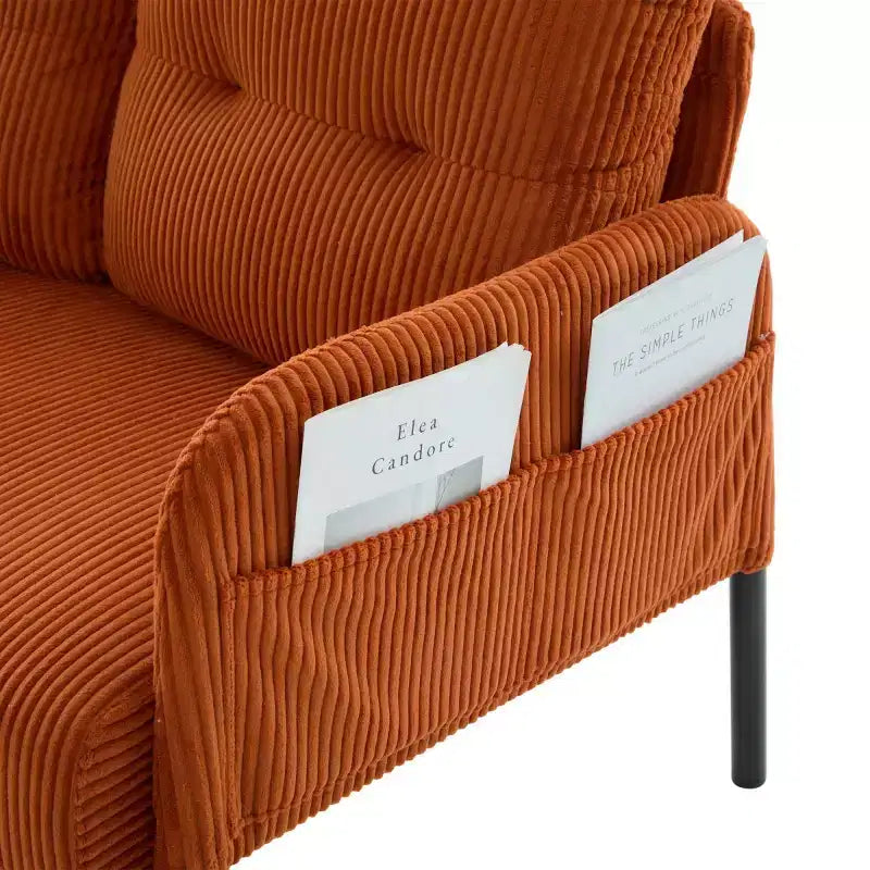 Causeuse moderne surdimensionnée, Canapé 2 places en velours côtelé avec pieds en métal et poches latérales pour salon, chambre, dortoir ou appartement - Panipeachy
