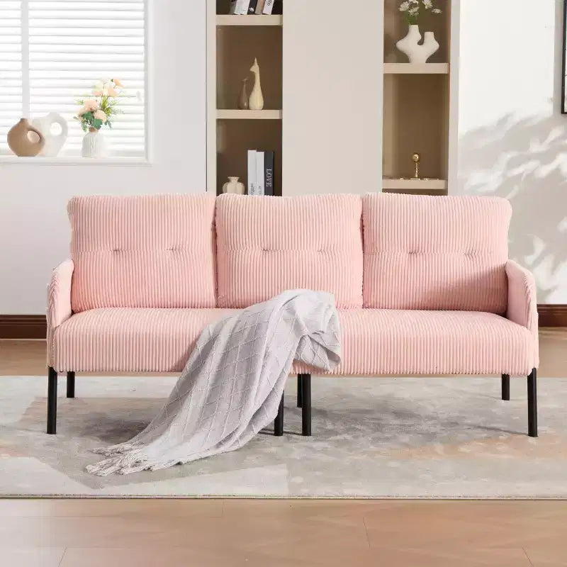 Causeuse moderne surdimensionnée, Canapé 2 places en velours côtelé avec pieds en métal et poches latérales pour salon, chambre, dortoir ou appartement - Panipeachy
