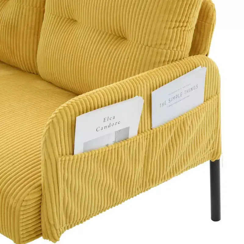 Causeuse moderne surdimensionnée, Canapé 2 places en velours côtelé avec pieds en métal et poches latérales pour salon, chambre, dortoir ou appartement - Panipeachy