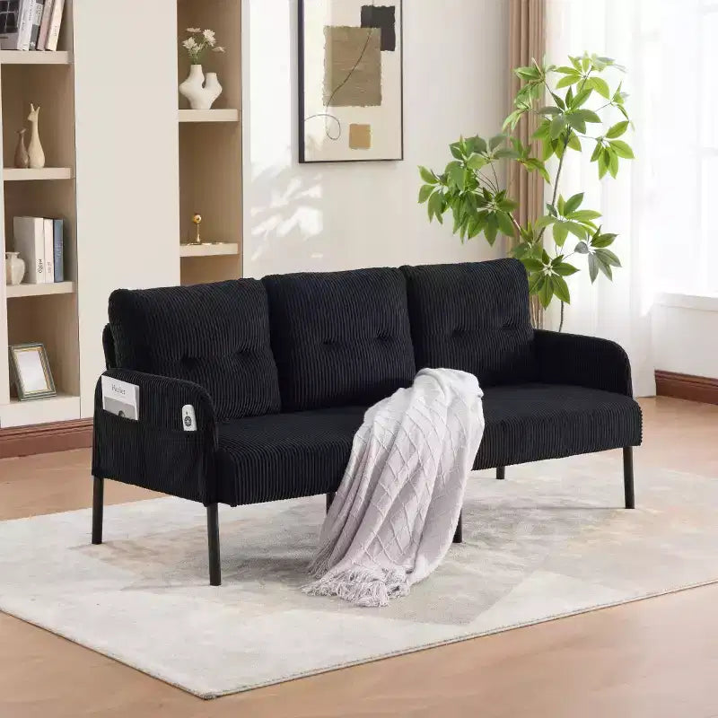 Causeuse moderne surdimensionnée, Canapé 2 places en velours côtelé avec pieds en métal et poches latérales pour salon, chambre, dortoir ou appartement - Panipeachy