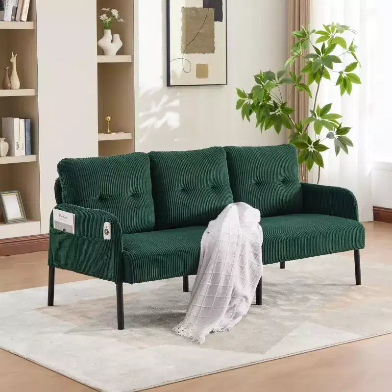 Causeuse moderne surdimensionnée, Canapé 2 places en velours côtelé avec pieds en métal et poches latérales pour salon, chambre, dortoir ou appartement - Panipeachy