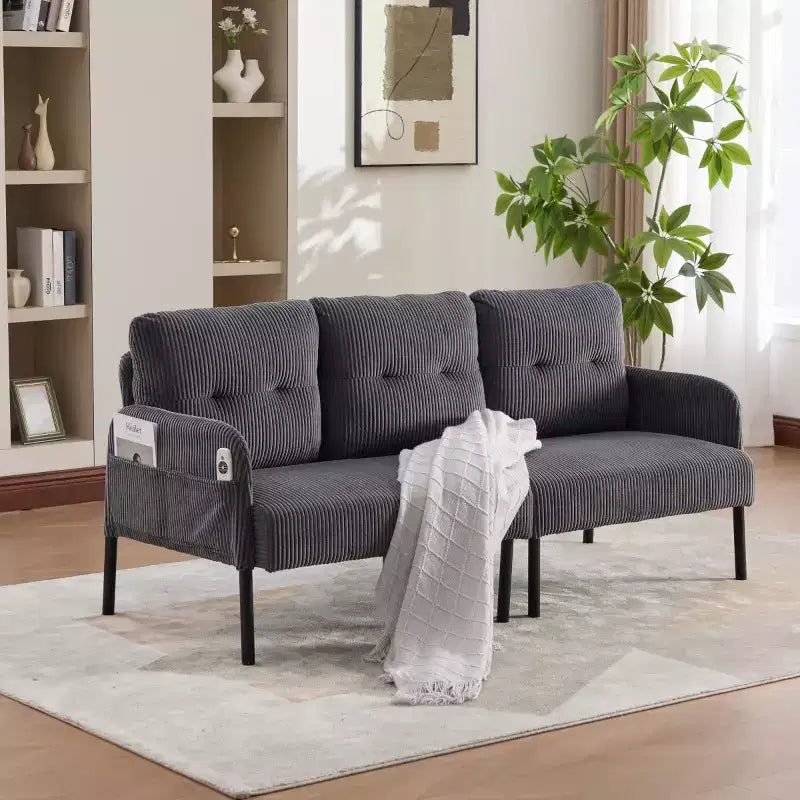 Causeuse moderne surdimensionnée, Canapé 2 places en velours côtelé avec pieds en métal et poches latérales pour salon, chambre, dortoir ou appartement - Panipeachy