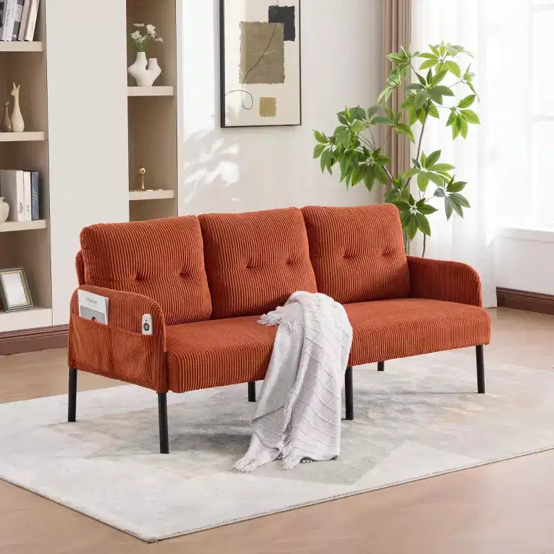 Causeuse moderne surdimensionnée, Canapé 2 places en velours côtelé avec pieds en métal et poches latérales pour salon, chambre, dortoir ou appartement - Panipeachy