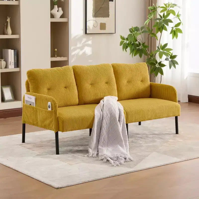 Causeuse moderne surdimensionnée, Canapé 2 places en velours côtelé avec pieds en métal et poches latérales pour salon, chambre, dortoir ou appartement - Panipeachy