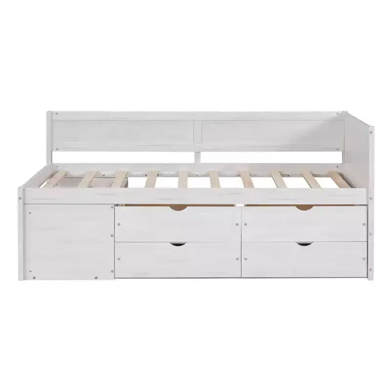 Lit de repos double en bois Luxystar avec 4 tiroirs et étagères