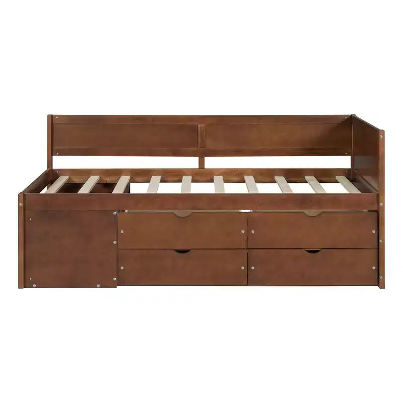Lit de repos double en bois Luxystar avec 4 tiroirs et étagères