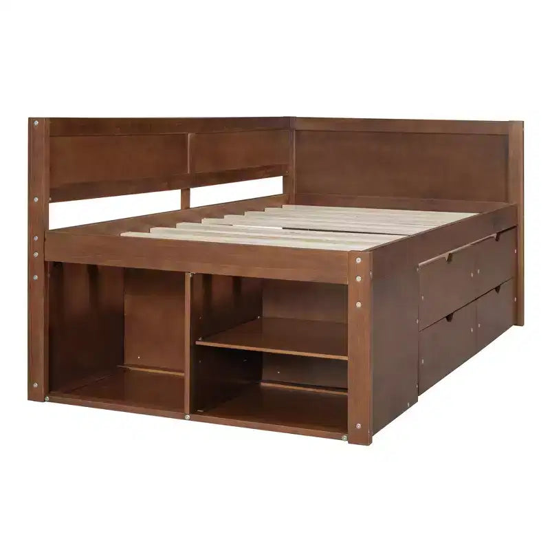 Lit de repos double en bois Luxystar avec 4 tiroirs et étagères