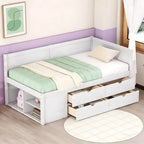 Lit de repos double en bois Luxystar avec 4 tiroirs et étagères