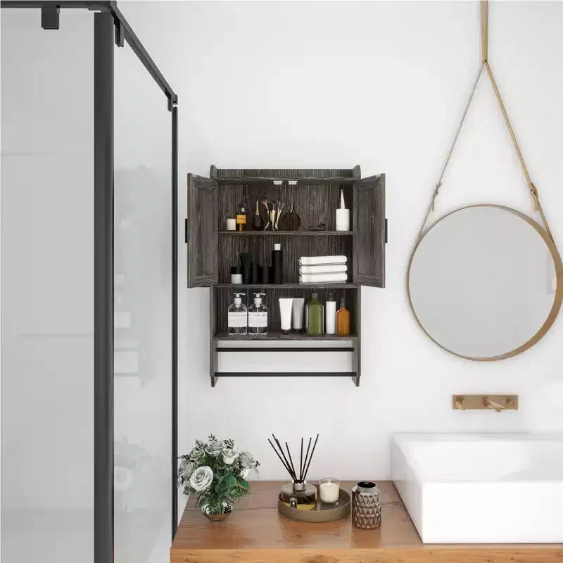 Meuble Mural de Salle de Bain sumyeg avec Portes, Étagère Réglable, Porte-Serviettes et Porte-Papier