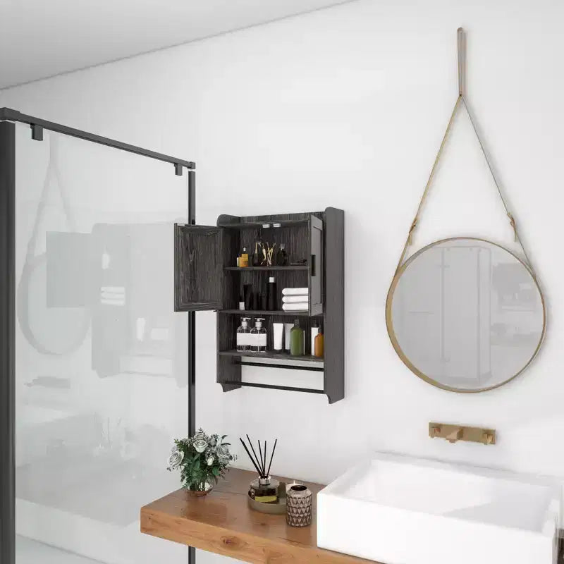 Meuble Mural de Salle de Bain sumyeg avec Portes, Étagère Réglable, Porte-Serviettes et Porte-Papier