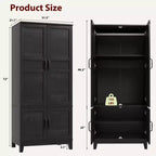 Armoire penderie avec 4 portes, armoire en bois de 182 cm avec tringle, armoire haute avec 18 étagères réglables pour chambre à coucher, vêtements