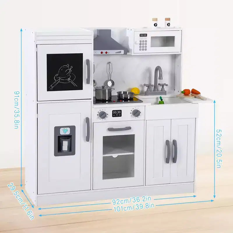 Cuisine Enfant en Bois, Dinette en Bois avec 20 Accessoires de Cuisine, Set de Cuisine en Bois Gris