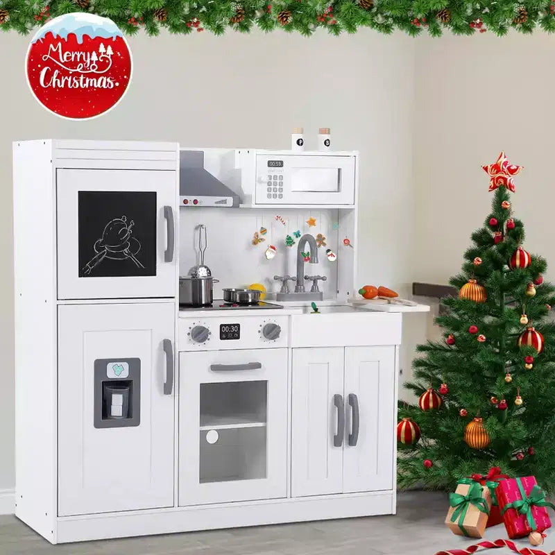 Cuisine Enfant en Bois, Dinette en Bois avec 20 Accessoires de Cuisine, Set de Cuisine en Bois Gris