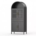 GustoWave Black Arched Cabinet with Glass Doors - Metal Pantry Storage with Drawer & Adjustable Shelves