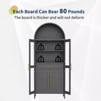 GustoWave Armoire noire cintrée avec portes vitrées – Meuble de rangement de cuisine en métal avec tiroir et étagères réglables