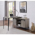 TUYOHW Bureau d'angle avec armoire latérale, porte coulissante de grange, bureau industriel avec compartiments de rangement, trou de câble, bureau d'ordinateur pour le bureau