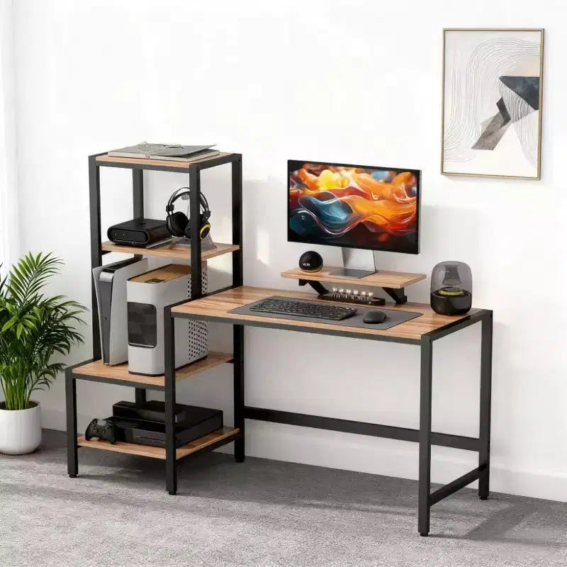 TUYOHW Bureau d'ordinateur, Bureau d'ordinateur de maison avec support CPU, étagère réversible à 4 niveaux, support d'écran, bureau d'écriture pour bureau à domicile, étude, petits espaces