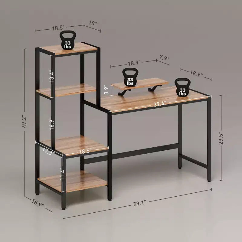 TUYOHW Bureau d'ordinateur, Bureau d'ordinateur de maison avec support CPU, étagère réversible à 4 niveaux, support d'écran, bureau d'écriture pour bureau à domicile, étude, petits espaces