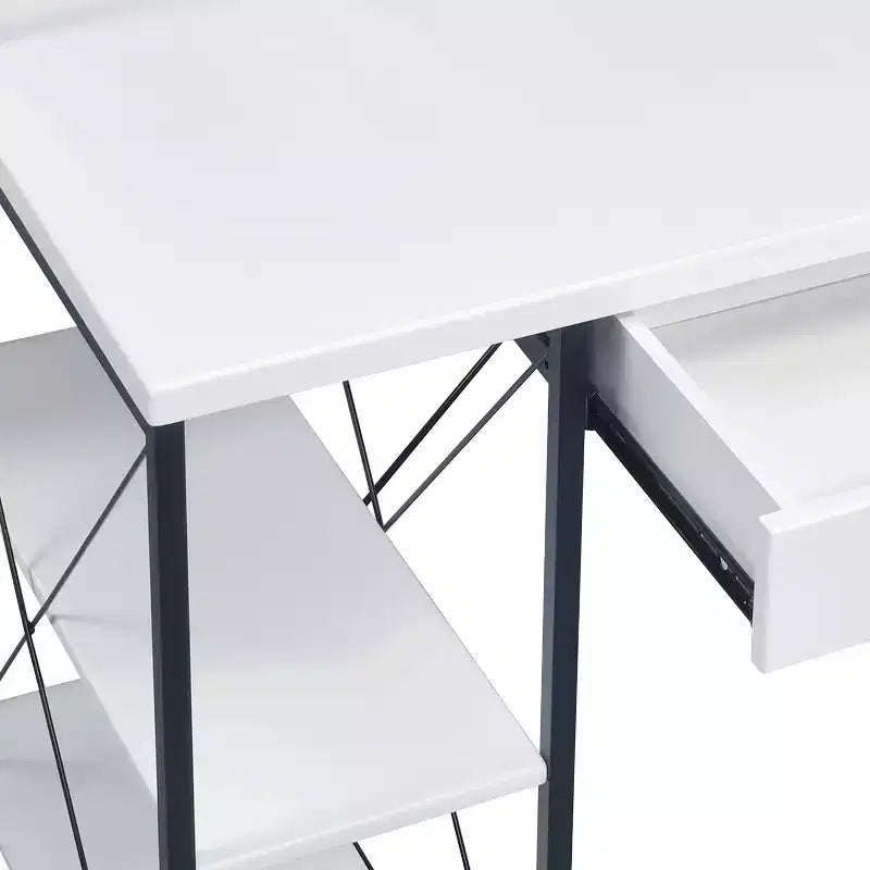 TUYOHW Bureau d'ordinateur de bureau avec rangement, tiroir, 8 compartiments, piètement luge en métal, plateau en bois, bureau d'écriture pour bureau à domicile