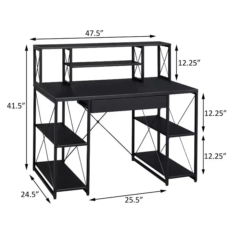 TUYOHW Bureau d'ordinateur de bureau avec rangement, tiroir, 8 compartiments, piètement luge en métal, plateau en bois, bureau d'écriture pour bureau à domicile