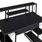 TUYOHW Bureau d'ordinateur de bureau avec rangement, tiroir, 8 compartiments, piètement luge en métal, plateau en bois, bureau d'écriture pour bureau à domicile