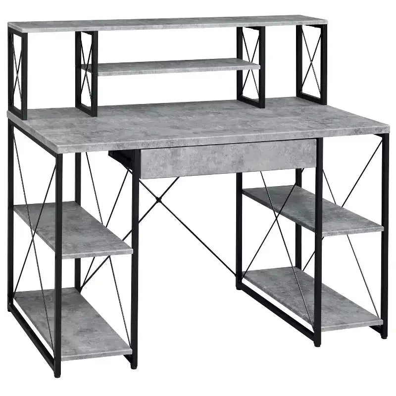 TUYOHW Bureau d'ordinateur de bureau avec rangement, tiroir, 8 compartiments, piètement luge en métal, plateau en bois, bureau d'écriture pour bureau à domicile